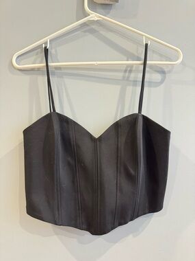 Zara Black Bustier-Style Crop Top with Hook Closure